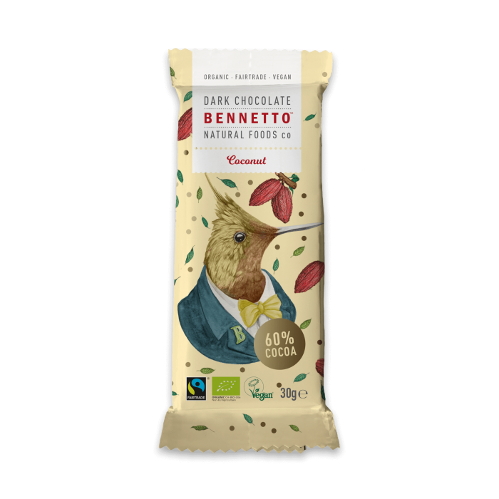 Bennetto Dark Chocolate Coconut Organic (32g)