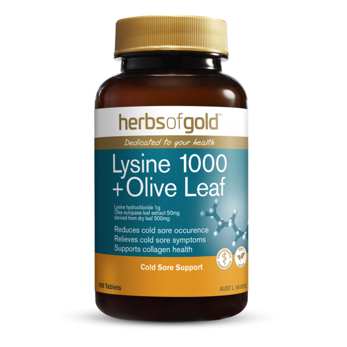 Herbs of Gold Lysine 1000 + Olive Leaf - 100 Tablets