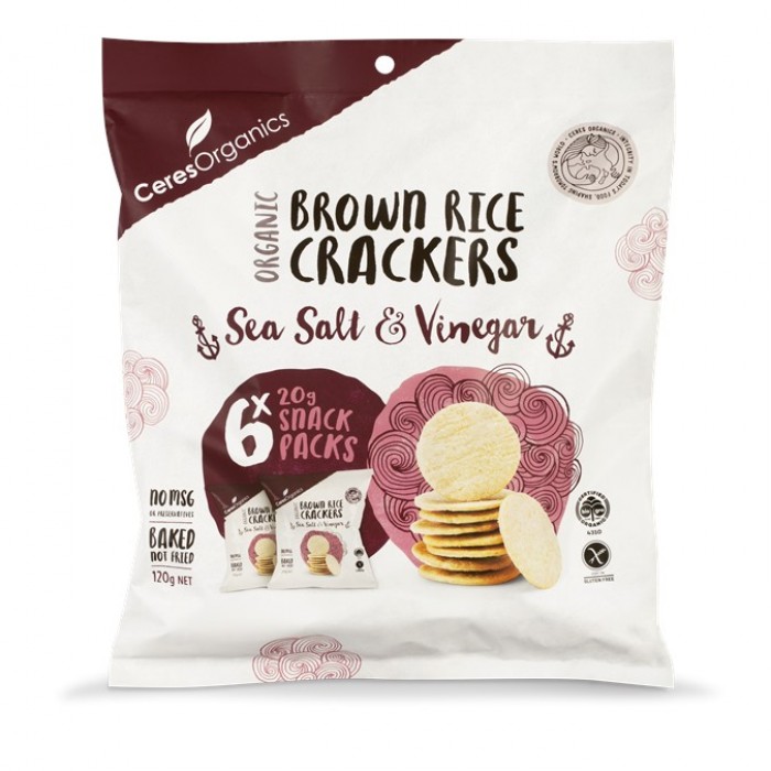 Brown rice crackers snack sea salt & vinegar - 20g x 6